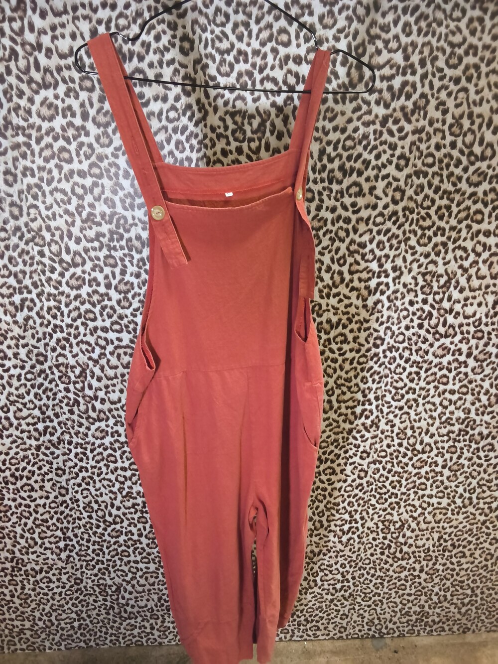 Rust Orange Wide-Leg Overalls with Adjustable Button Straps and Side Pockets